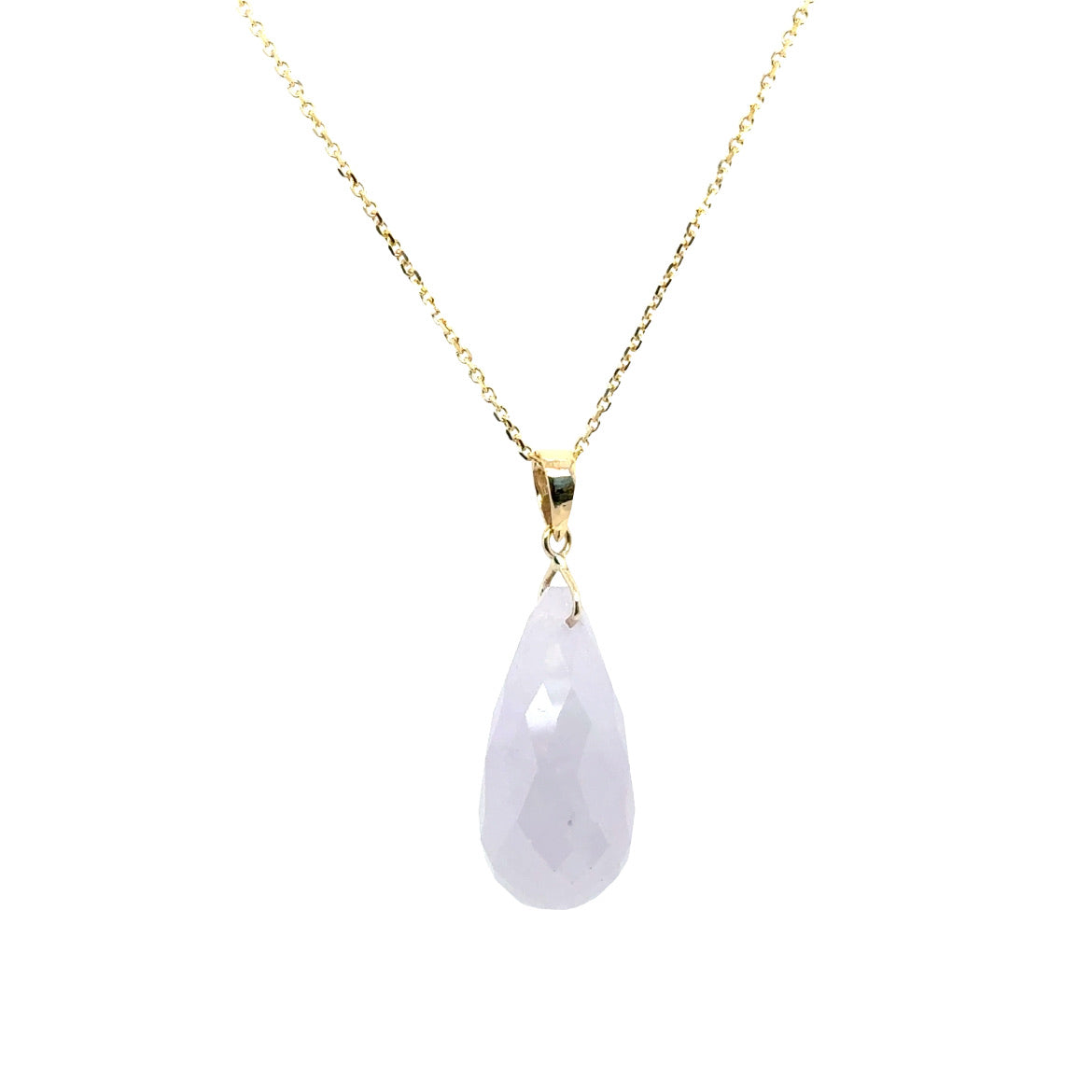14kt YG Burmese Icy Lavender Jadeite Facet Teardrop Pendant w