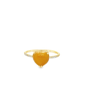 18kt YG Burmese Honey Orange Jadeite Heart Diamond Ring