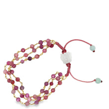 14kt YG Triple Strand Pink Tourmaline and Burmese Jadeite Lotus Silk Bracelet