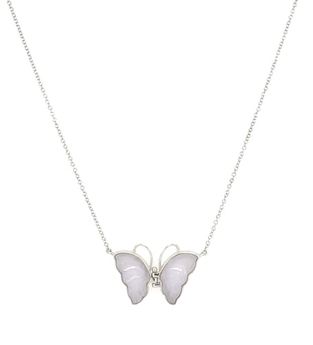 18kt WG Burmese Lavender Pink Jadeite Articulating Butterfly Necklace