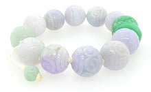 Burmese Green Jadeite Carved Storyboard Drum and Lavender Jadeite Clouds Silk Bracelet