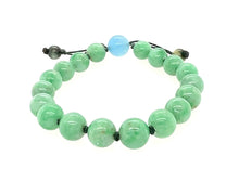 10mm Burmese Apple Green Jadeite w/Aquamarine Men's Mala Silk Bracelet