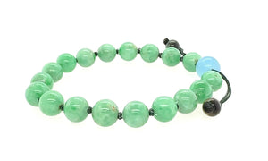 10mm Burmese Apple Green Jadeite w/Aquamarine Men's Mala Silk Bracelet