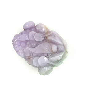 Burmese Tri Color Lavender, Pink & Green Jadeite Money Toad Carving