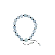8mm Burmese Blue Jadeite w/Lotus & Gourds Mala Silk Bracelet