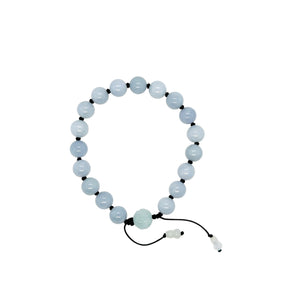 8mm Burmese Blue Jadeite w/Lotus & Gourds Mala Silk Bracelet