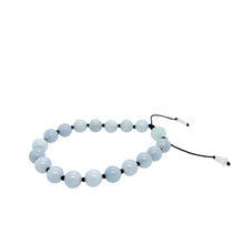 8mm Burmese Blue Jadeite w/Lotus & Gourds Mala Silk Bracelet