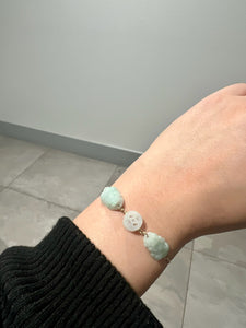 14kt YG Burmese Icy Jadeite Pei Yao/Pixiu Paired w/Ancient Coin Silk Bracelet