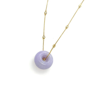 18kt YG 1.0ct Diamond link Necklace paired w/ Burmese Lavender Jadeite Bi