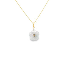 14kt YG Burmese Icy White Jadeite 5 Petals of Happiness w/Diamond Pollen Center Pendant