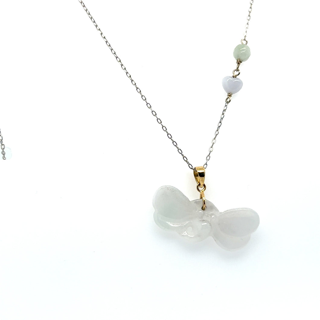 14kt YG Burmese White Jadeite Dragonfly Pendant