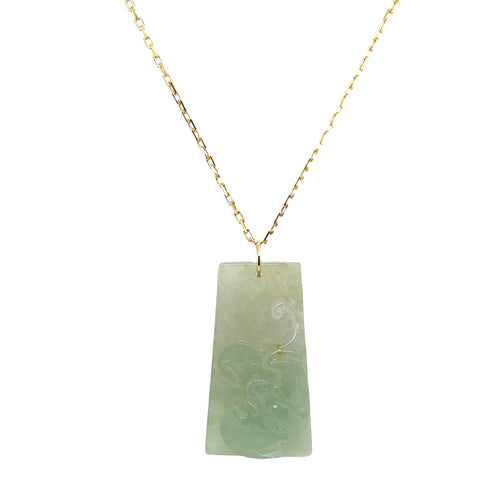 14kt YG Burmese Icy Green Jadeite Bat & Coin Pendant