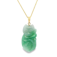 14kt YG Burmese Jadeite Sleepy Curled Up Kitty Pendant