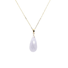 14kt YG Burmese Icy Lavender Jadeite Facet Teardrop Pendant w/Chain