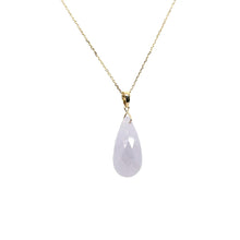 14kt YG Burmese Icy Lavender Jadeite Facet Teardrop Pendant w/Chain