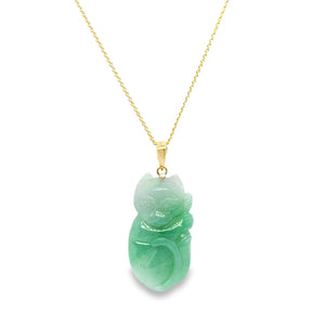 14kt YG Burmese Jadeite Sleepy Curled Up Kitty Pendant