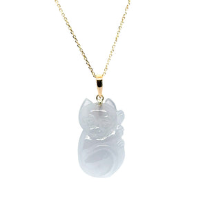 14kt YG Burmese Jadeite Sleepy Curled Up Kitty Pendant