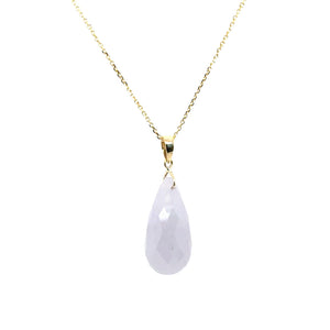 14kt YG Burmese Icy Lavender Jadeite Facet Teardrop Pendant w/Chain