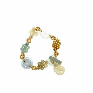 Burmese Jadeite Multi Color Jadeite Good Fortune Silk Toggle Bracelet