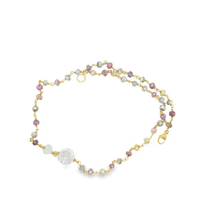14kt YG Burmese White Jadeite Plum Blossom & Heart w/Sapphire Facet Beads Anklet, Necklace or Double Wrap Bracelet