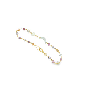 14kt YG Burmese Icy Jadeite Crescent Moon & Heart w/Sapphire Facet Beads Bracelet