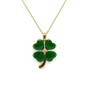 18kt Gold Burmese Emerald Green Jadeite Clover Necklace