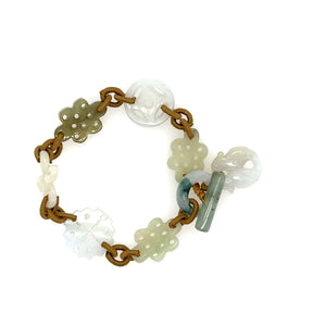 Burmese Jadeite Multi Color Jadeite Good Fortune Silk Toggle Bracelet