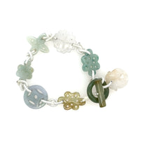 Burmese Jadeite Multi Color Jadeite Good Fortune Silk Toggle Bracelet