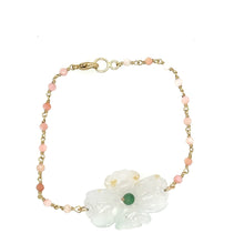 14kt YG Burmese Icy Jadeite Lily & Pink Opal Bracelet