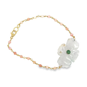 14kt YG Burmese Icy Jadeite Lily & Pink Opal Bracelet