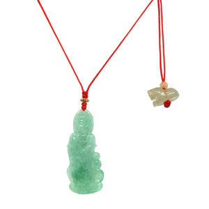 14kt YG Burmese Icy Green Jadeite Kuan Yin Paired w/Burmese Icy Honey Jadeite Tiger Necklace