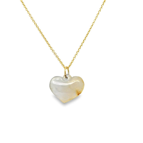 14kt Yellow Gold Burmese Icy Honey Jadeite Puff Heart Pendant