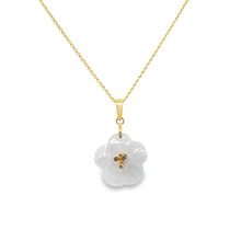 14kt YG Burmese Icy White Jadeite 5 Petals of Happiness w/Diamond Pollen Center Pendant