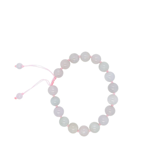 9mm Burmese Icy Pastel Lavender Jadeite Mala Silk Bracelet