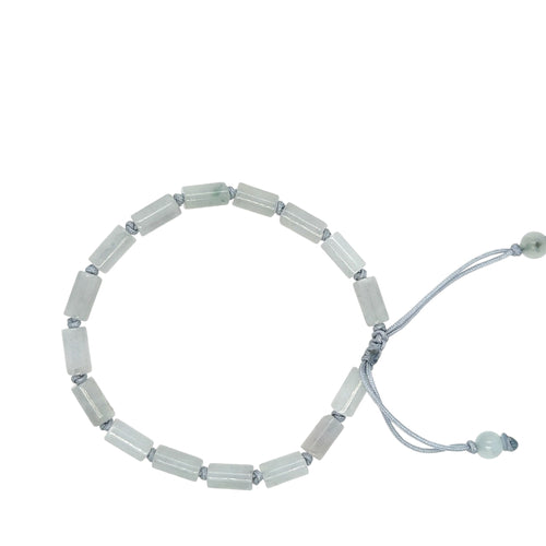 Burmese Icy Gray Jadeite Cylinder Women's Silk Bracelet