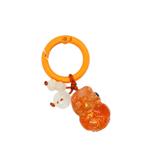 Burmese Jadeite Coin & Gourd Paired w/Strawberry Sunstone Pei Yao Keyring Charm