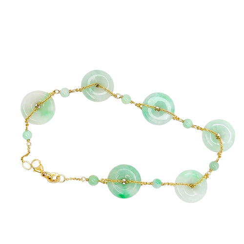 14kt YG Burmese Apple Green Jadeite Good Fortune Bracelet