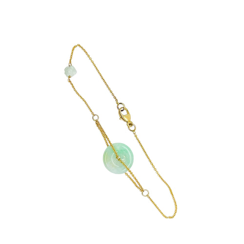 14kt YG Burmese Icy Green Jadeite Coin & Carved Lotus Bracelet