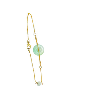 14kt YG Burmese Icy Green Jadeite Coin & Carved Lotus Bracelet