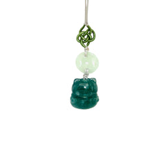 Blue Burmese Jadeite Chubby Money Cat w/Mini Ancient Money Coin Charm
