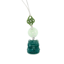 Blue Burmese Jadeite Chubby Money Cat w/Mini Ancient Money Coin Charm