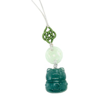 Blue Burmese Jadeite Chubby Money Cat w/Mini Ancient Money Coin Charm