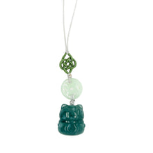 Blue Burmese Jadeite Chubby Money Cat w/Mini Ancient Money Coin Charm