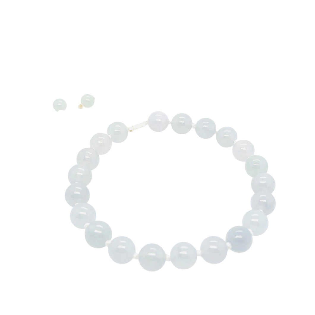10mm Burmese Icy Blue Pink & Lavender Jadeite Mala Silk Bracelet