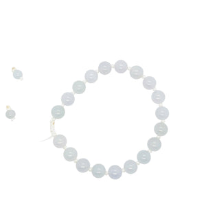 10mm Burmese Icy Blue Pink & Lavender Jadeite Mala Silk Bracelet