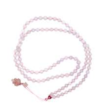 5mm Burmese Pink Jadeite Paired w/18kt RG Ruby Heart Eye & Tourmaline Leaf Mala Necklace