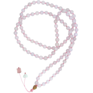5mm Burmese Pink Jadeite Paired w/Burmese Jadeite Heart & Pink Tourmaline Mala Necklace