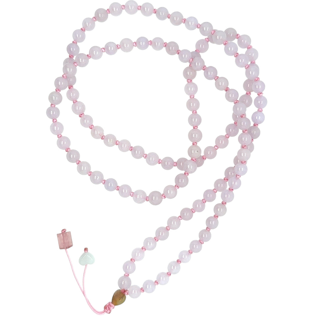 5mm Burmese Pink Jadeite Paired w/Burmese Jadeite Heart & Pink Tourmaline Mala Necklace