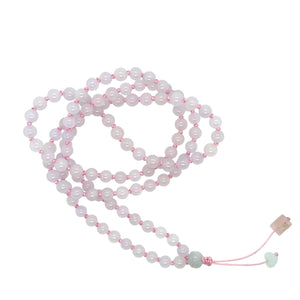 5mm Burmese Pink Jadeite Paired w/Burmese Jadeite Lotus Eye, Mini Heart & Pink Tourmaline Mala Necklace