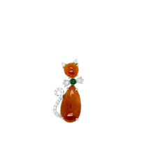 18kt Gold Burmese Jadeite Diamond Meow Meow Pendant